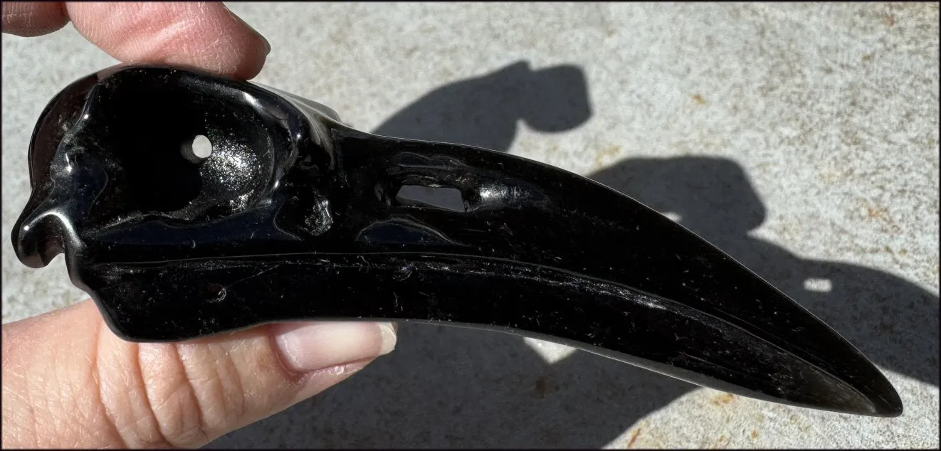 Lg. Silver Sheen Obsidian RAVEN Crystal Skull - Scrying!