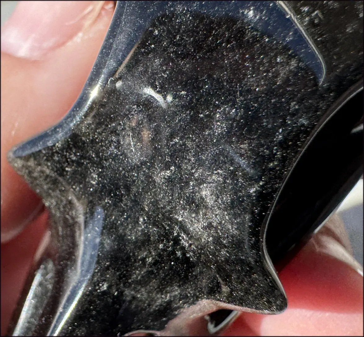 Lg. Silver Sheen Obsidian RAVEN Crystal Skull - Scrying!