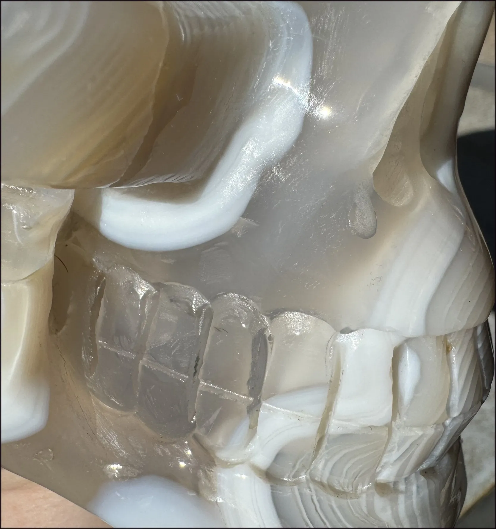 LifeSize Madagascar AGATE Crystal Skull with Fantastic Banding, Bi-Colored Dendritic inclusions