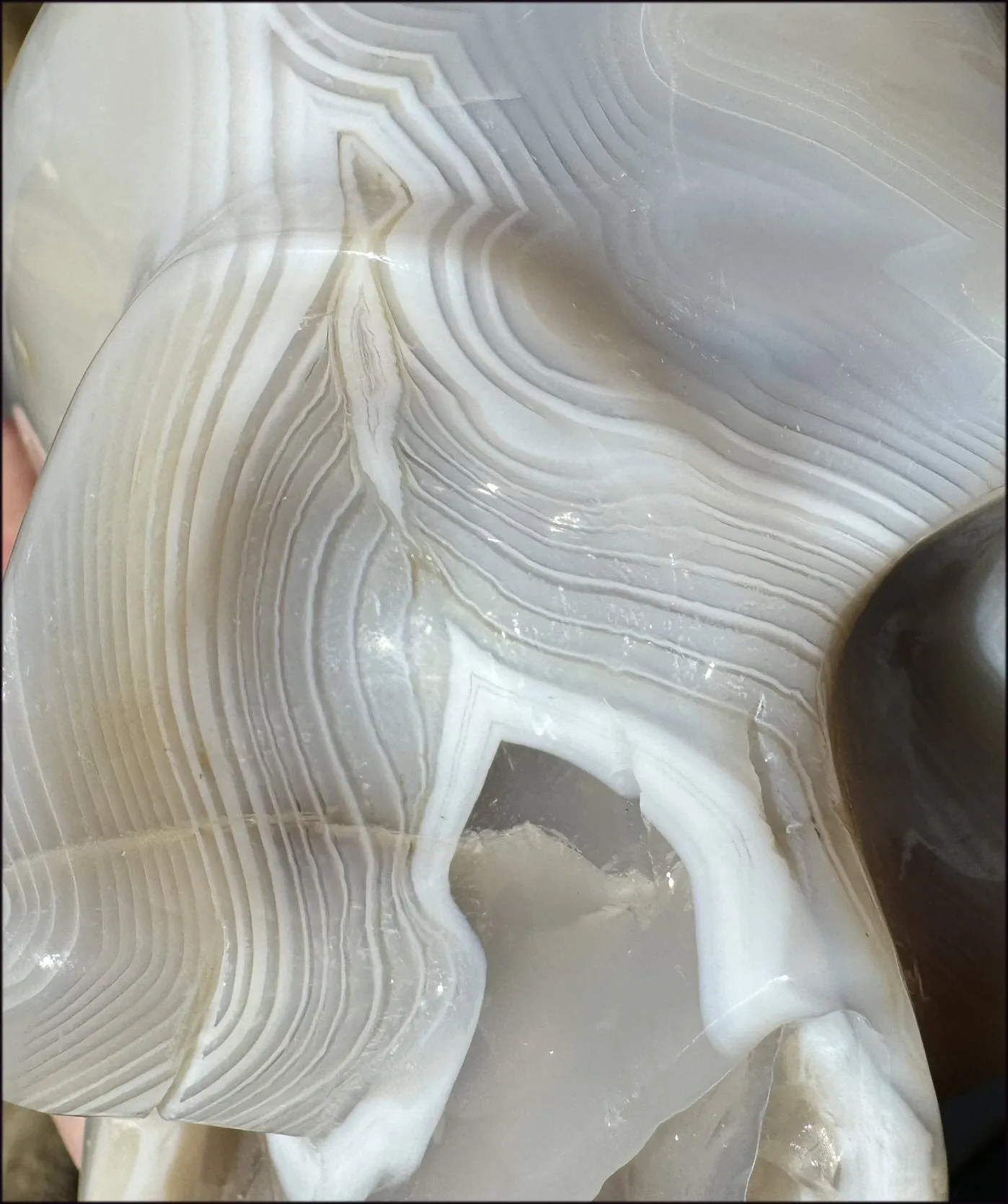 LifeSize Madagascar AGATE Crystal Skull with Fantastic Banding, Bi-Colored Dendritic inclusions