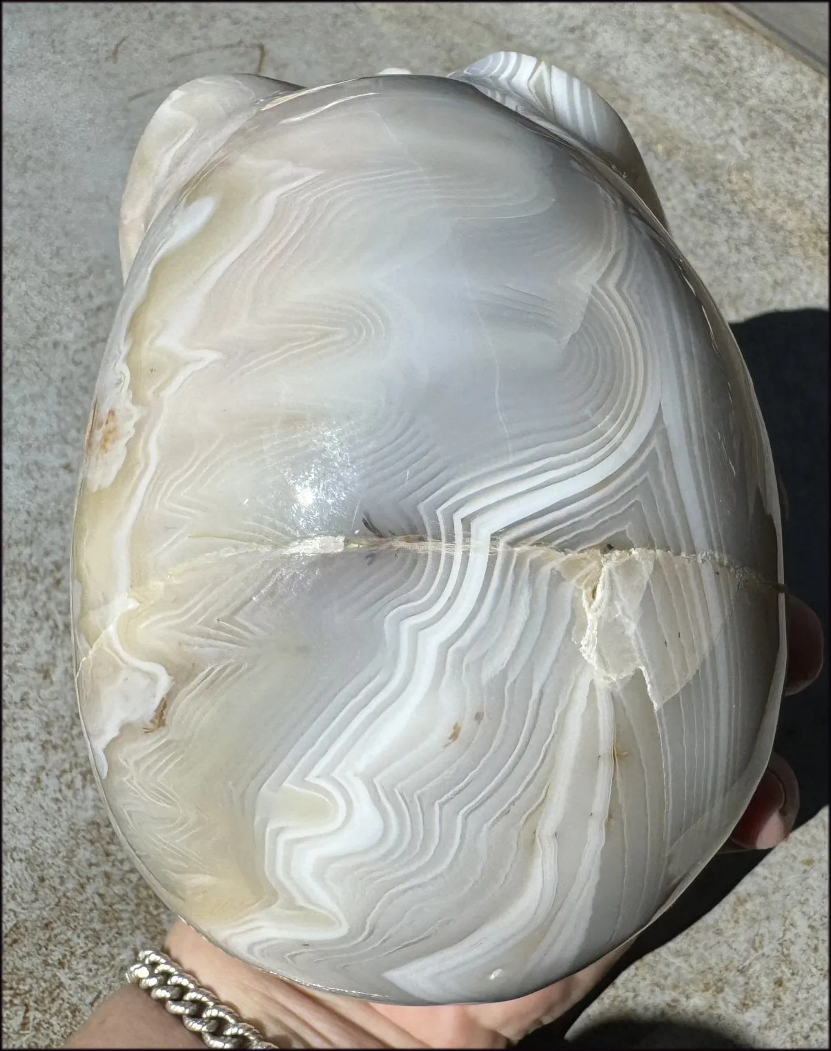 LifeSize Madagascar AGATE Crystal Skull with Fantastic Banding, Bi-Colored Dendritic inclusions