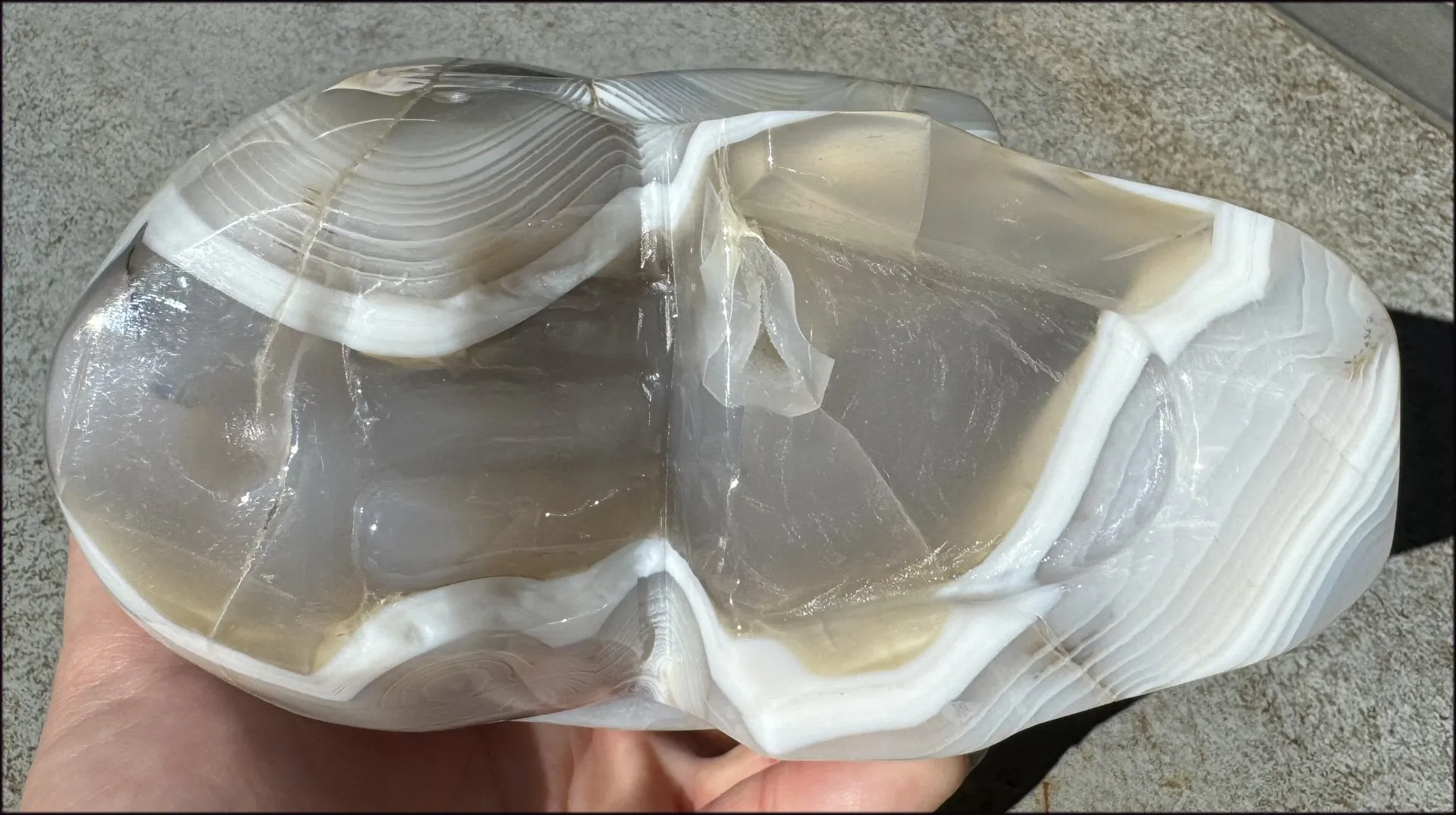 LifeSize Madagascar AGATE Crystal Skull with Fantastic Banding, Bi-Colored Dendritic inclusions