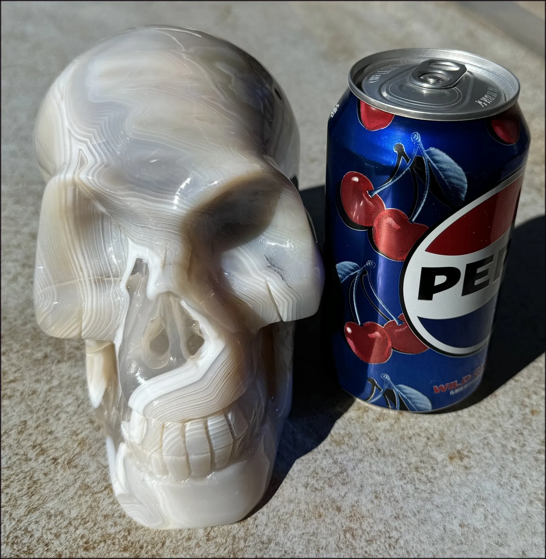 LifeSize Madagascar AGATE Crystal Skull with Fantastic Banding, Bi-Colored Dendritic inclusions
