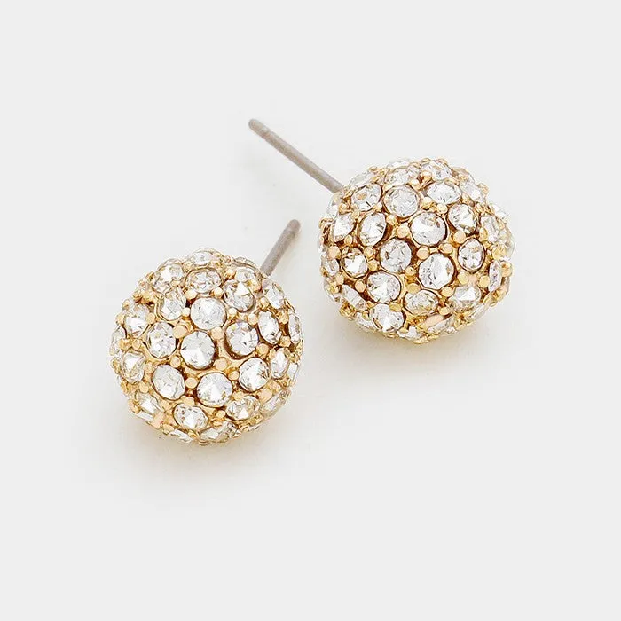 Little Girls Clear on Gold Crystal Disco Ball Stud Earrings | 91845