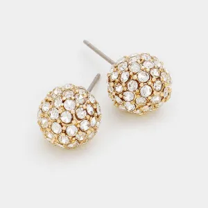 Little Girls Clear on Gold Crystal Disco Ball Stud Earrings | 91845