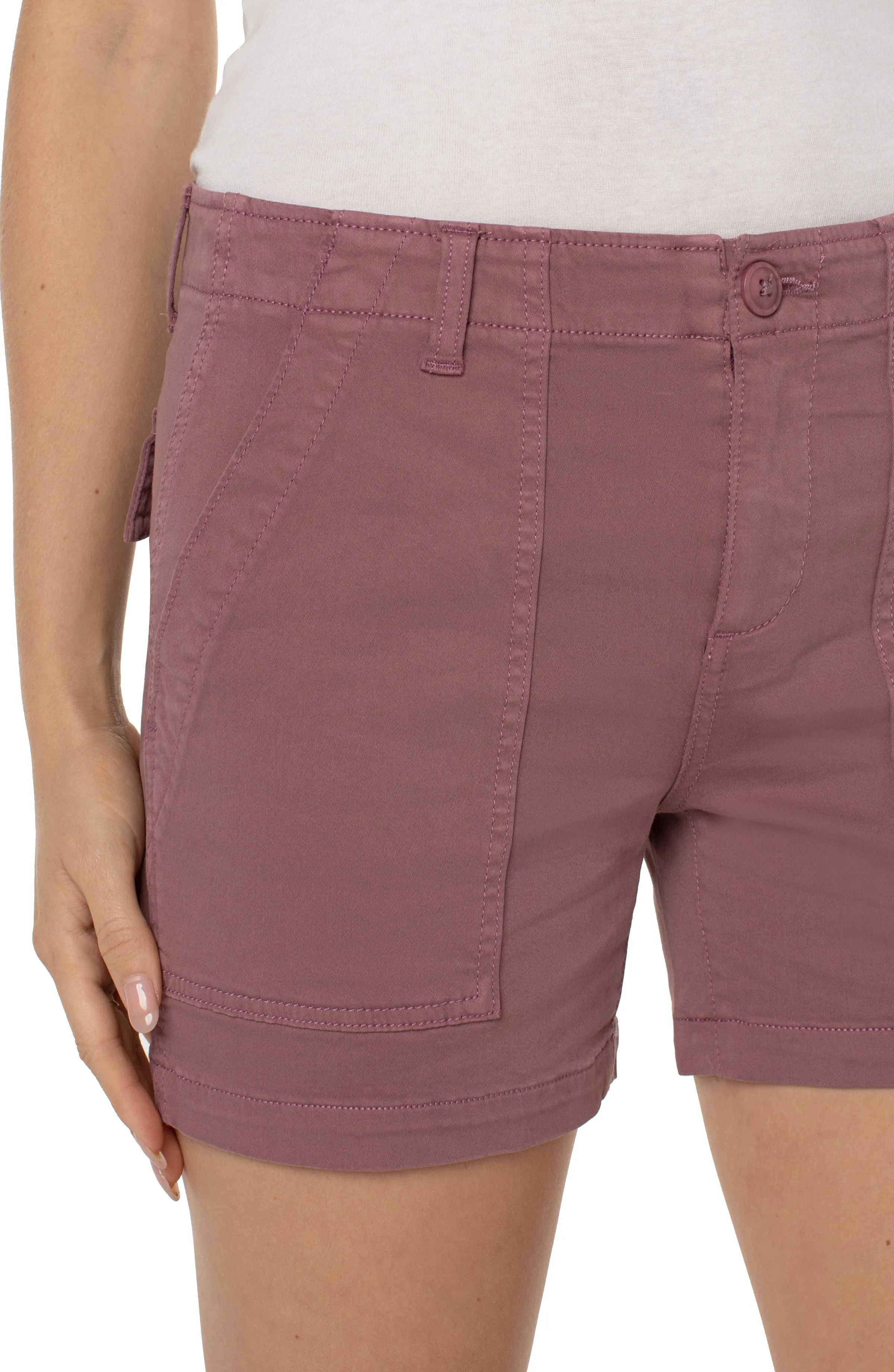 Liverpool Solid Color Utility Shorts w Flap Pocket w 4.5" Inseam
