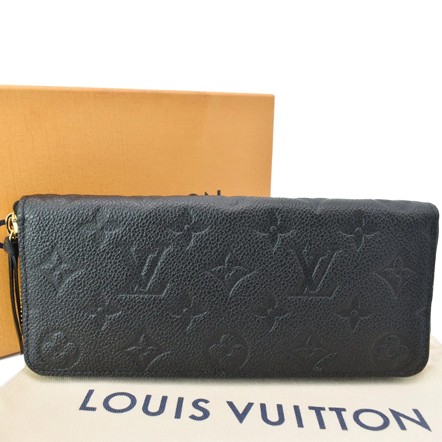 LOUIS VUITTON Clemence Empreinte Leather Wallet Black