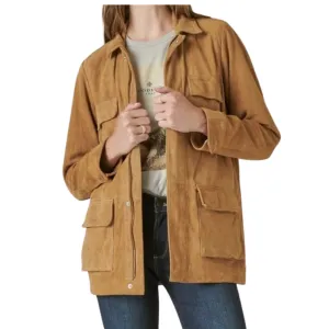 LUCKY BRAND Suede Utility Jacket Iced Coffee Size XXL