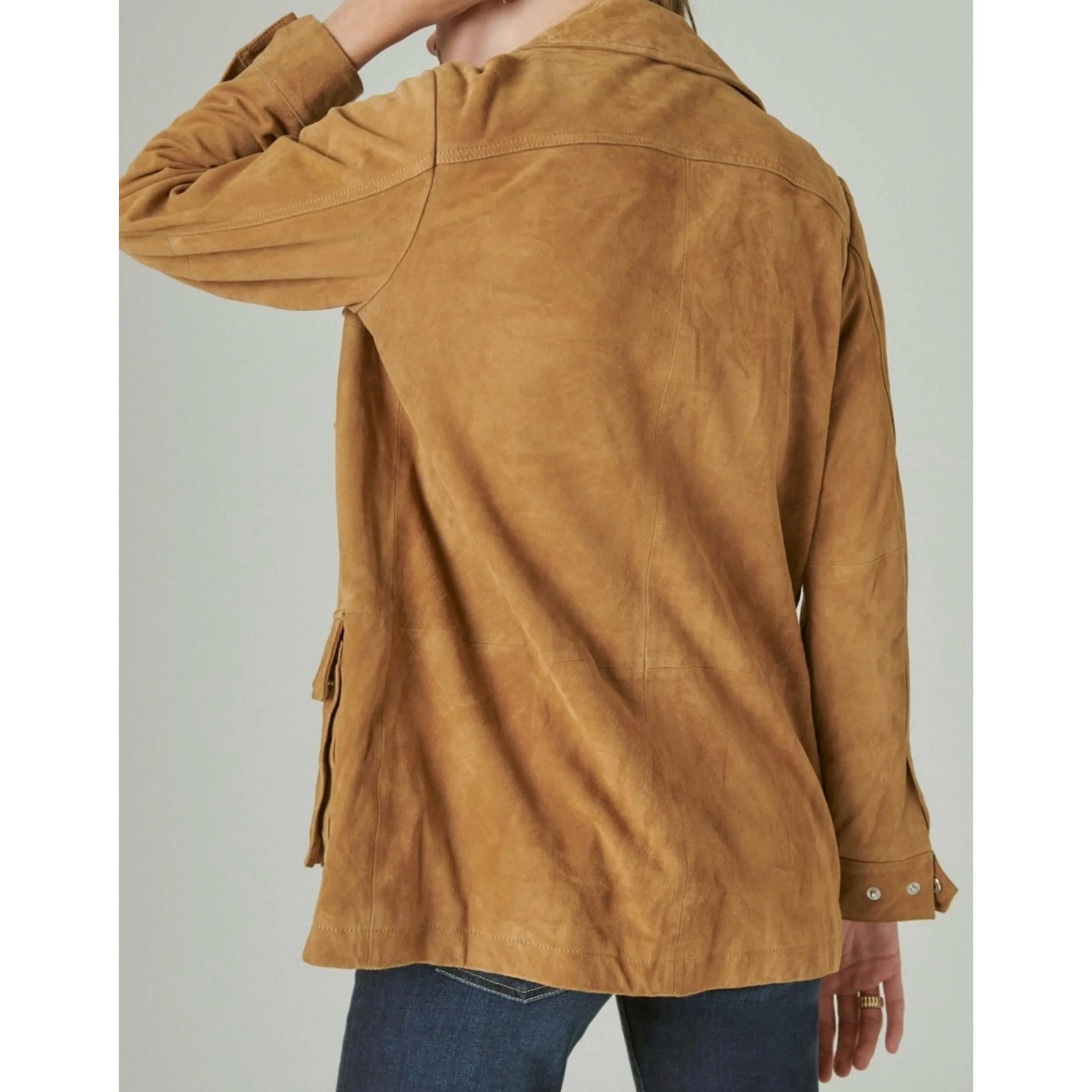 LUCKY BRAND Suede Utility Jacket Iced Coffee Size XXL