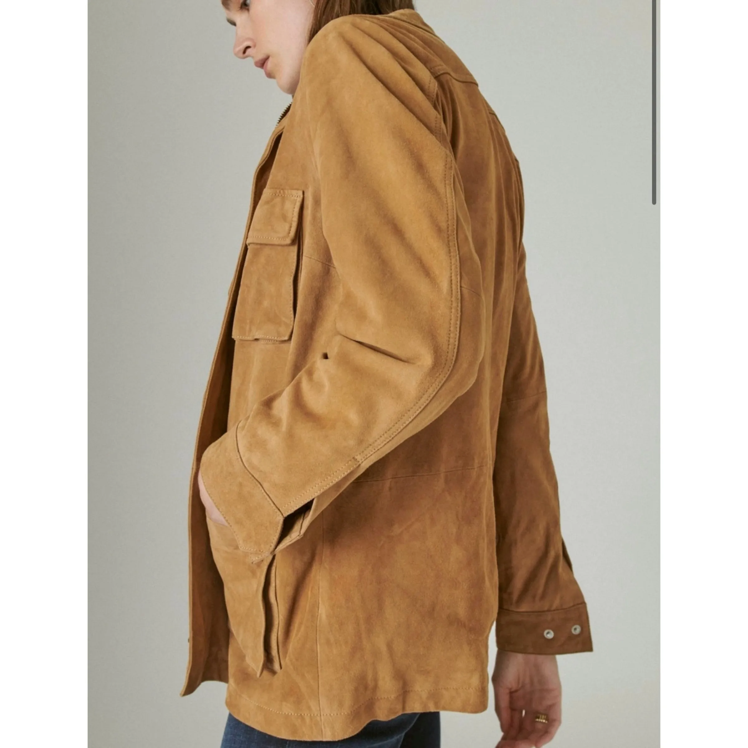 LUCKY BRAND Suede Utility Jacket Iced Coffee Size XXL