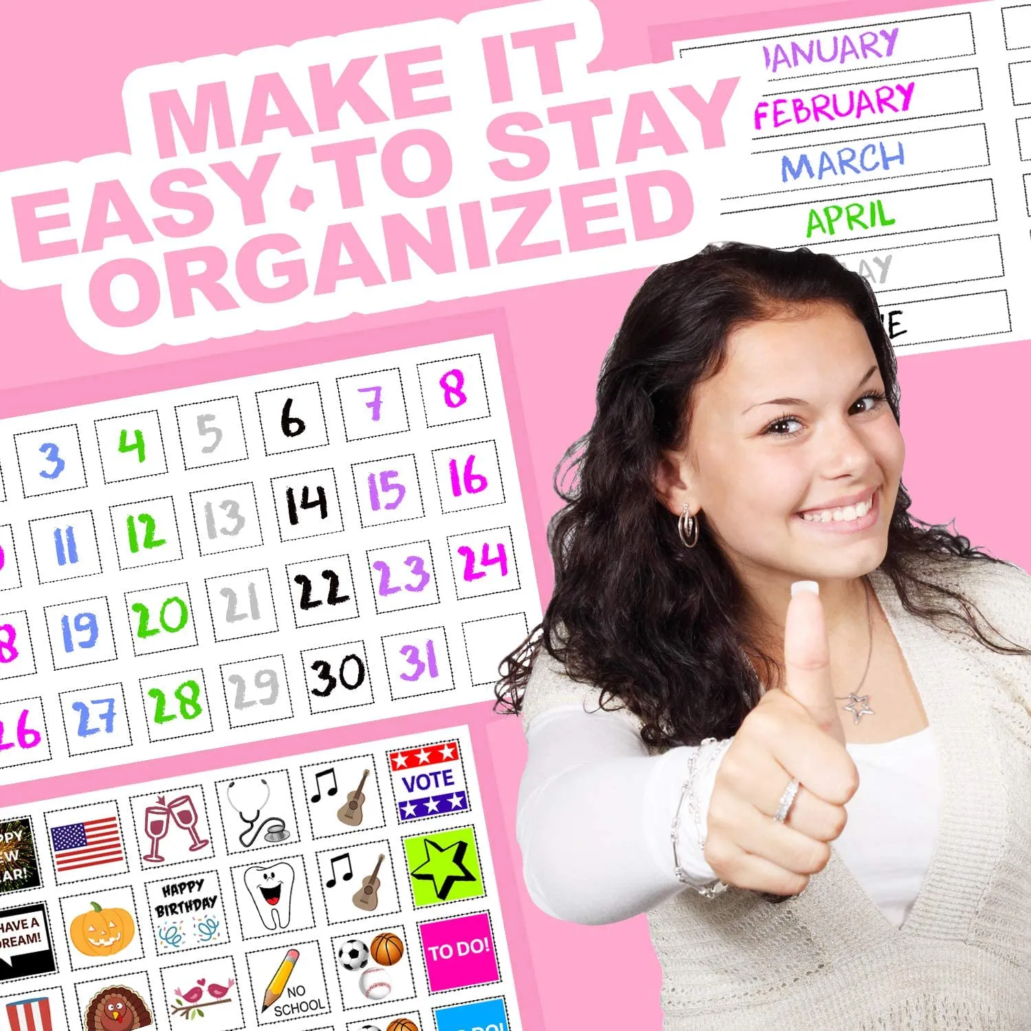 Magnetic Month Labels, Dates & Holidays (White)