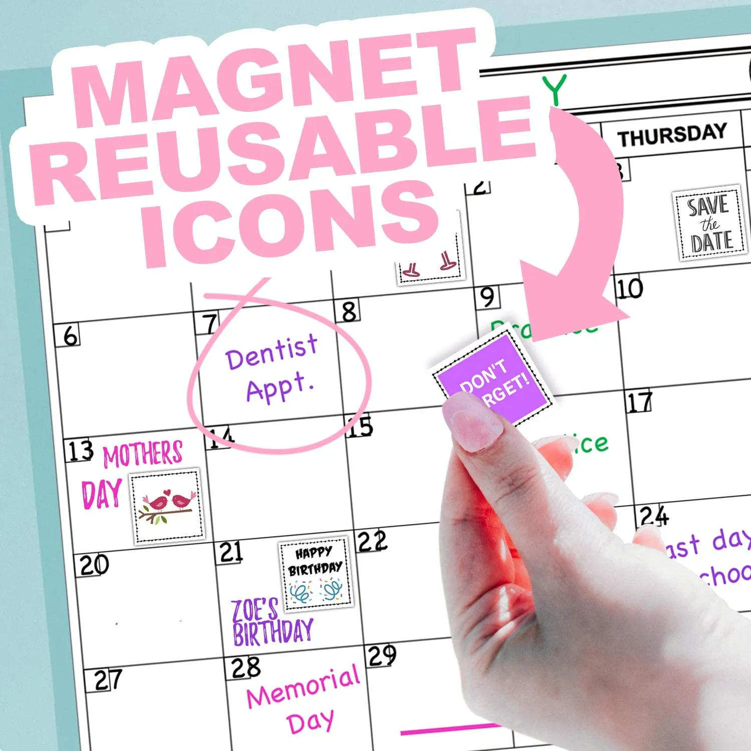 Magnetic Month Labels, Dates & Holidays (White)