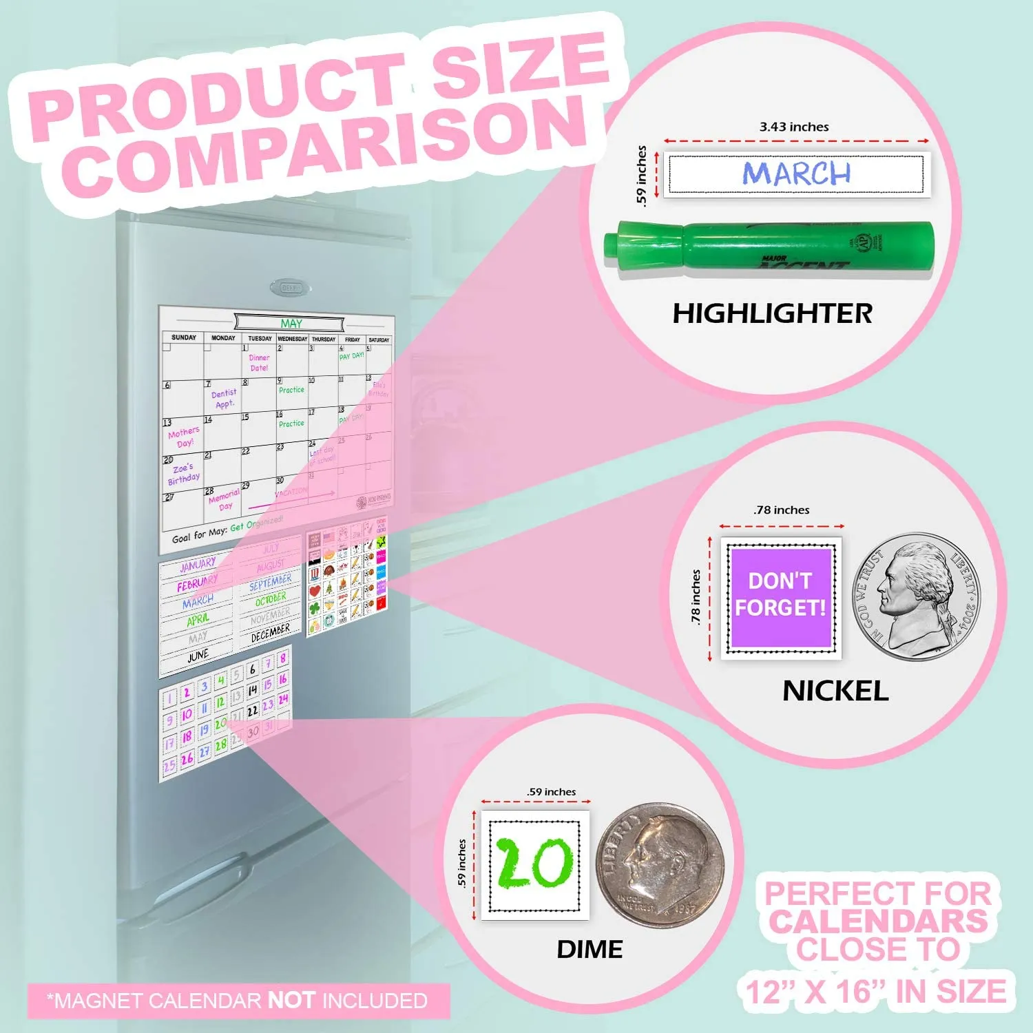 Magnetic Month Labels, Dates & Holidays (White)