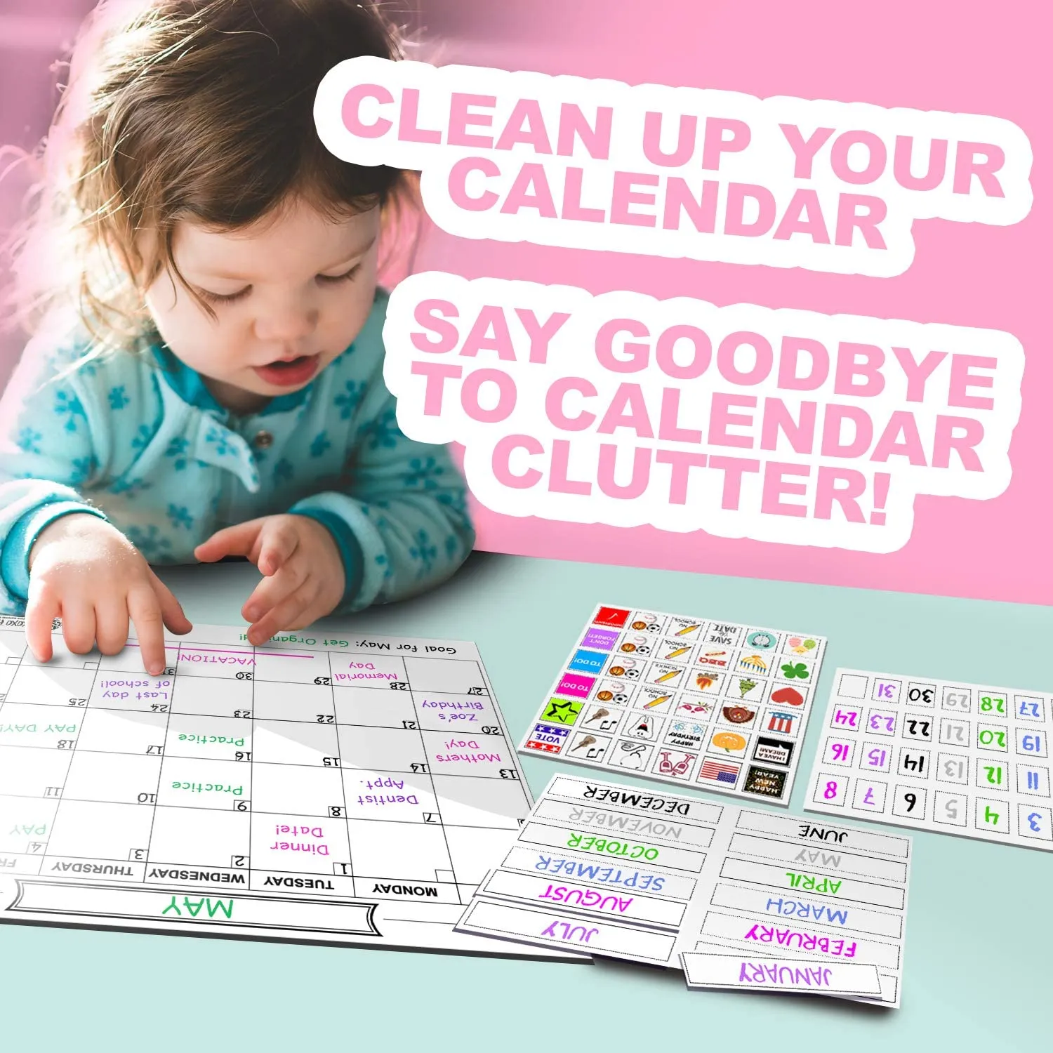 Magnetic Month Labels, Dates & Holidays (White)