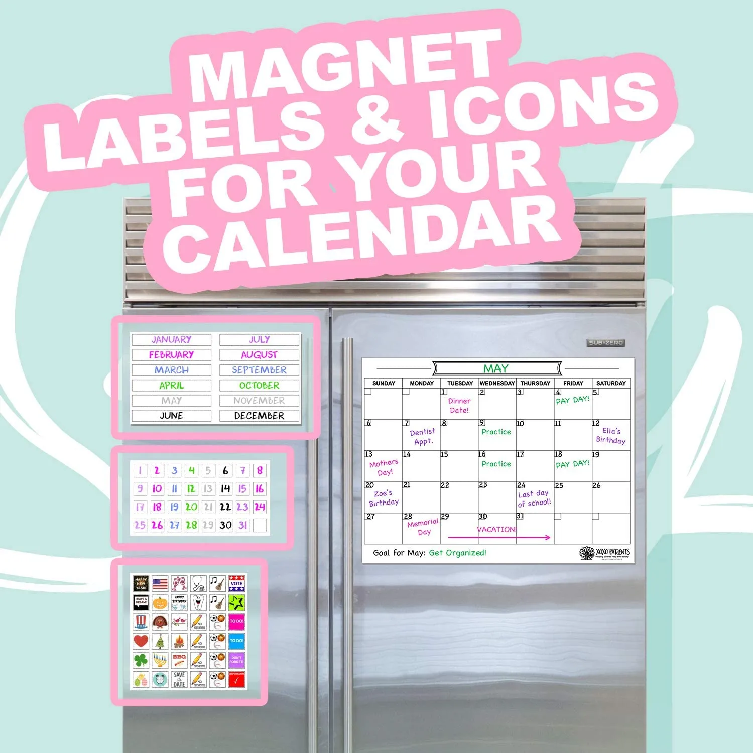 Magnetic Month Labels, Dates & Holidays (White)