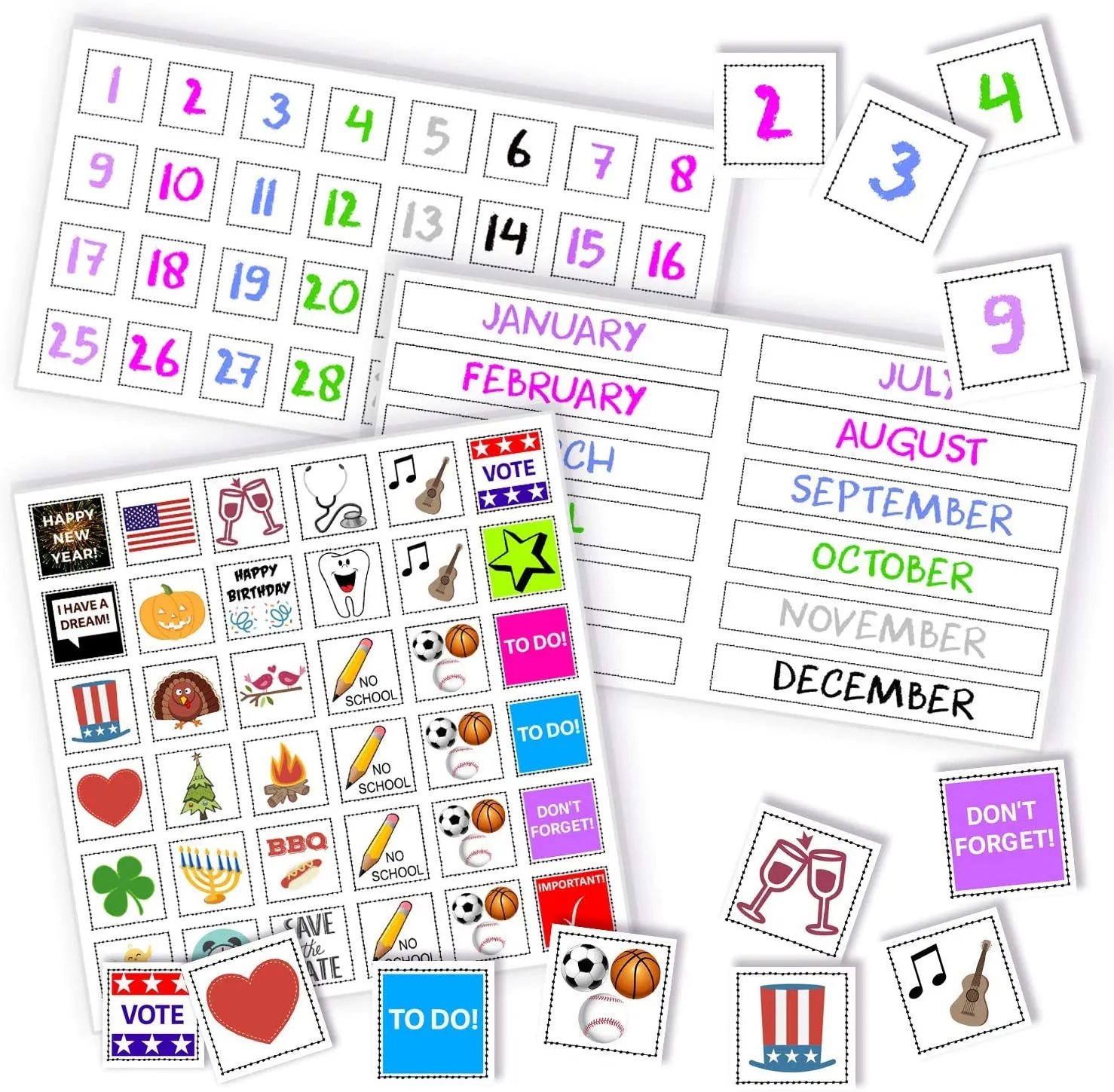 Magnetic Month Labels, Dates & Holidays (White)
