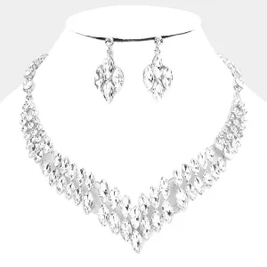 Marquise Clear Crystal Stone Cluster Statement Necklace | Evening Necklace | 484064