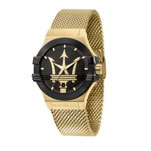 MASERATI POTENZA 42MM 3H BLACK DIAL MESH BR YG