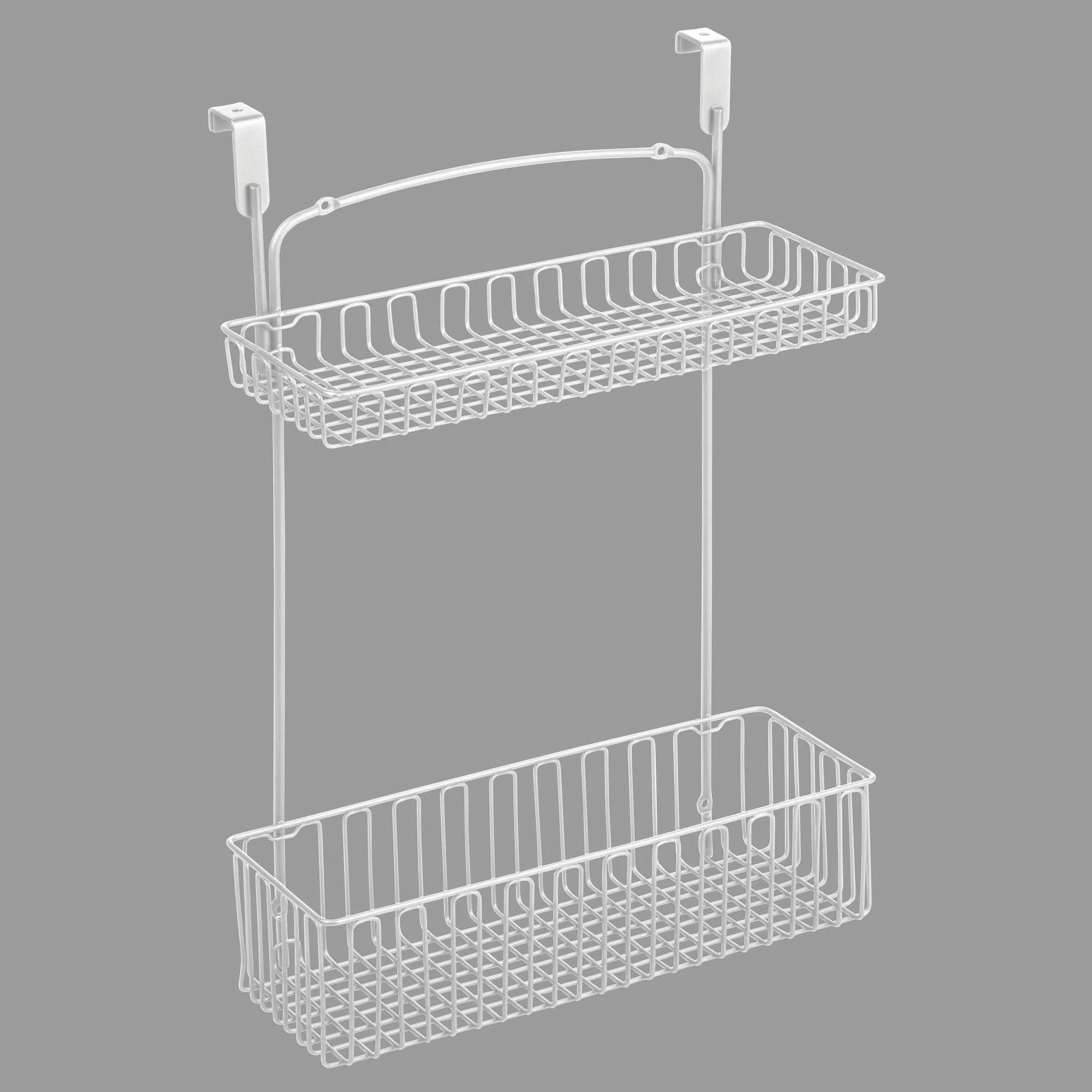 mDesign Metal Farmhouse Over Cabinet Kitchen Storage Organizer Holder or Basket - Hang Over Cabinet Doors in Kitchen/Pantry - Holds Dish Soap, Window Cleaner, Sponges - 2 Pack - Matte White