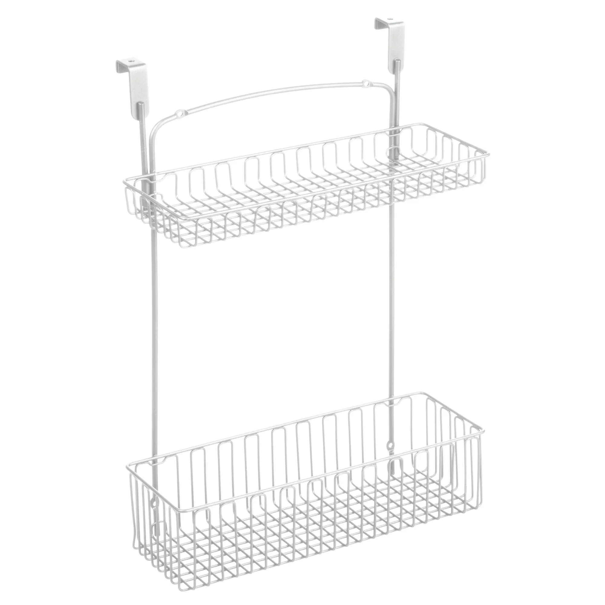 mDesign Metal Farmhouse Over Cabinet Kitchen Storage Organizer Holder or Basket - Hang Over Cabinet Doors in Kitchen/Pantry - Holds Dish Soap, Window Cleaner, Sponges - 2 Pack - Matte White