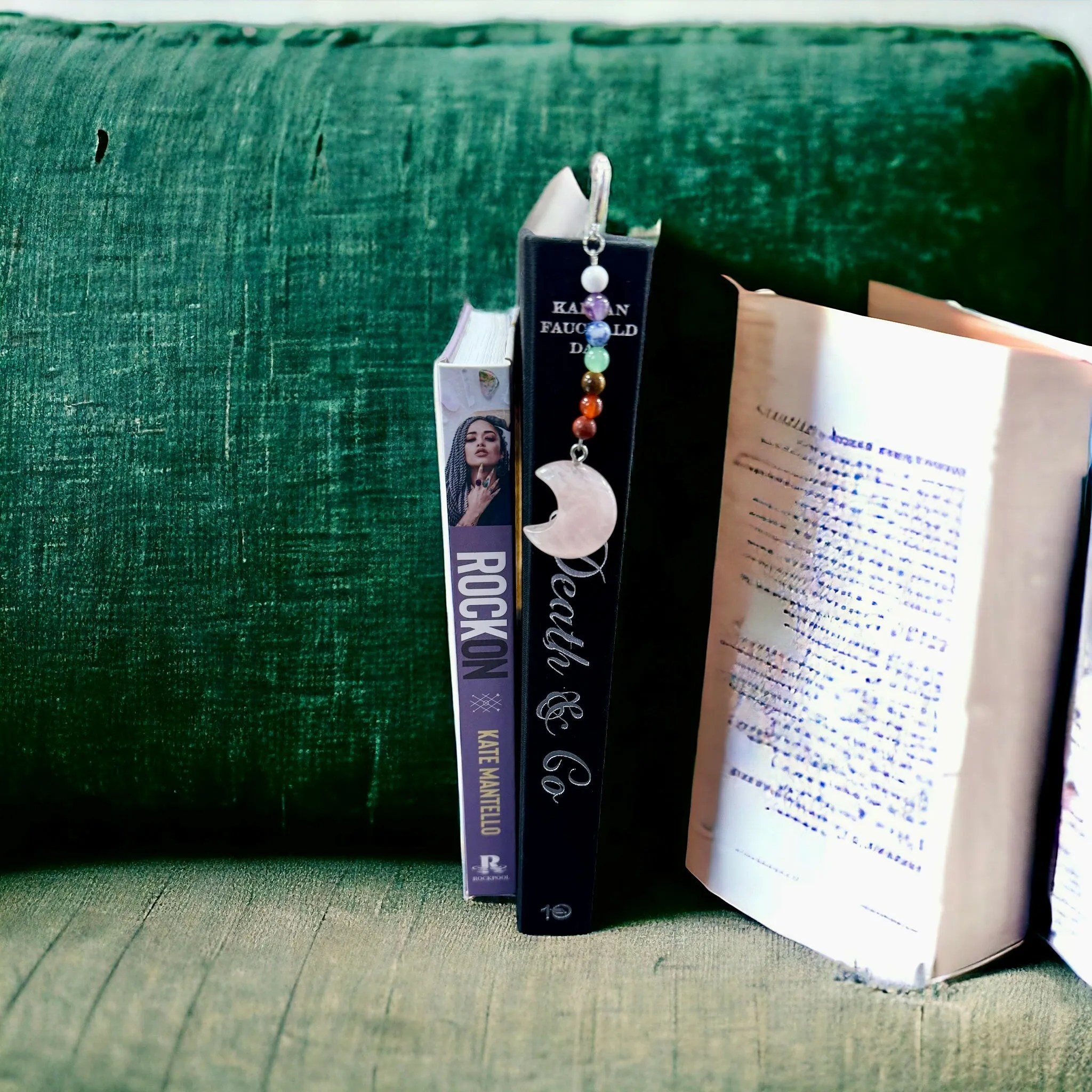 Metal Feather, Gemstone Moon & Chakra Stone Bookmark