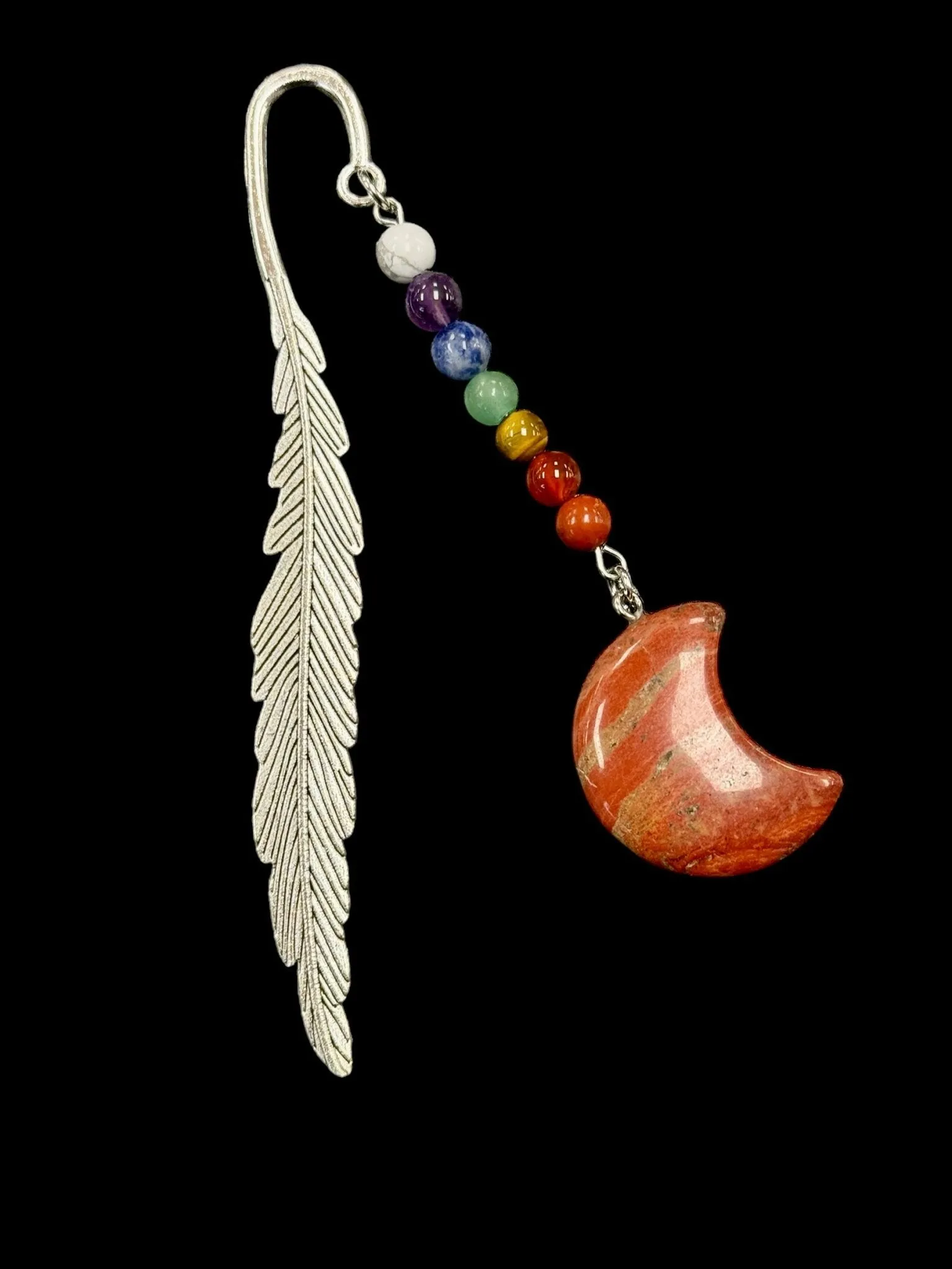 Metal Feather, Gemstone Moon & Chakra Stone Bookmark