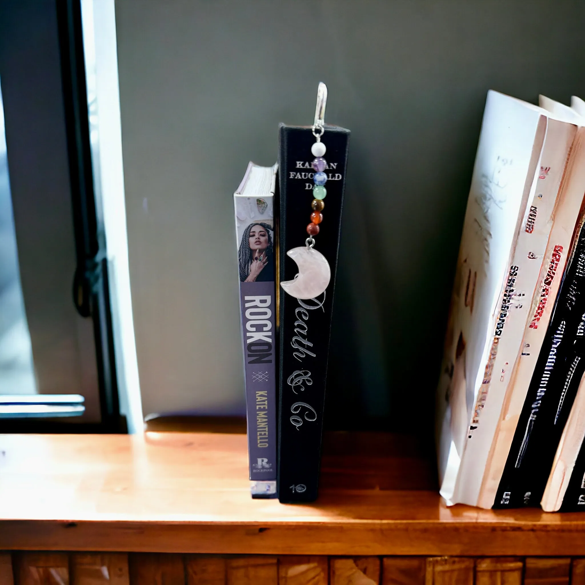 Metal Feather, Gemstone Moon & Chakra Stone Bookmark