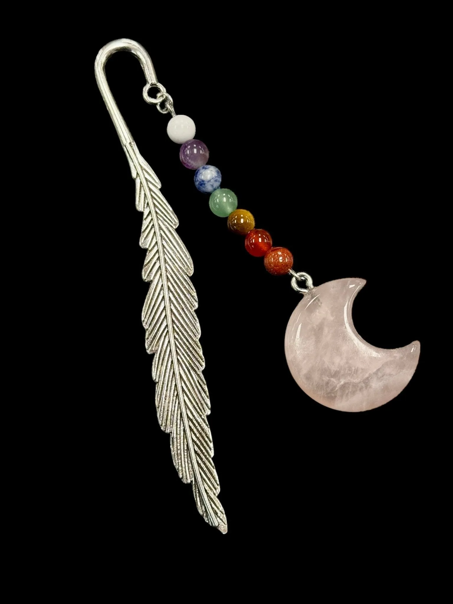 Metal Feather, Gemstone Moon & Chakra Stone Bookmark