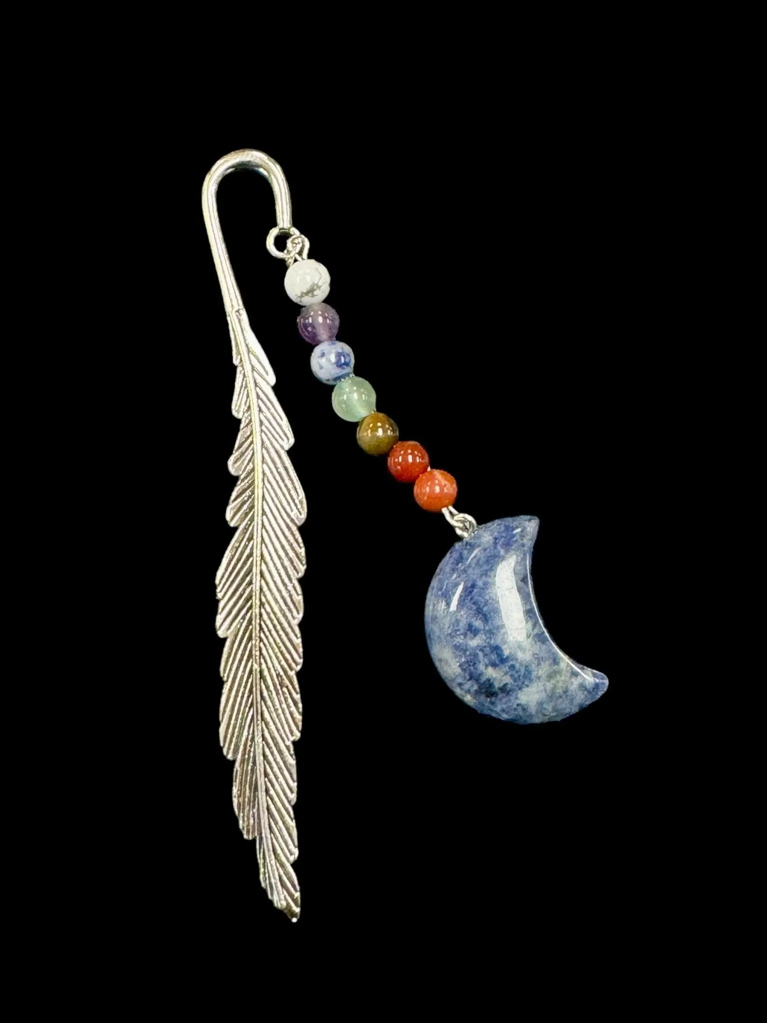 Metal Feather, Gemstone Moon & Chakra Stone Bookmark