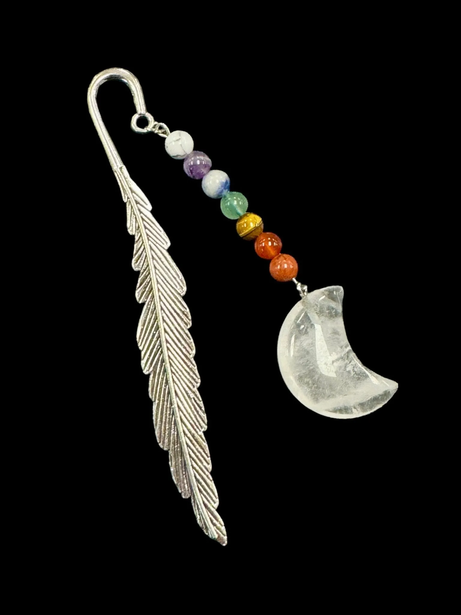 Metal Feather, Gemstone Moon & Chakra Stone Bookmark