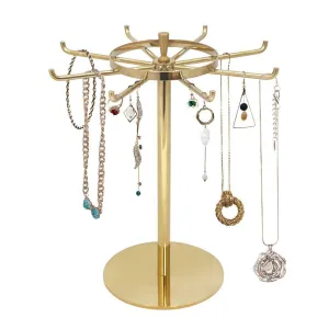 Metal Jewelry Display Stand, Gold Rotatable Table Top Jewelry Display Holder Necklaces, Bracelets, Earrings, Ring Hanging Jewelry Organizer,Gold