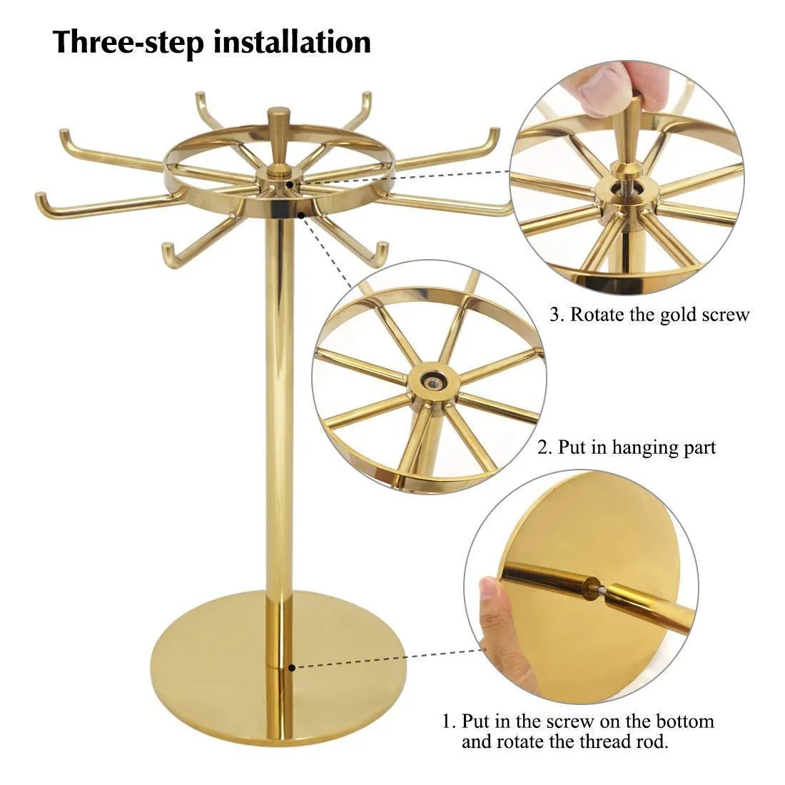 Metal Jewelry Display Stand, Gold Rotatable Table Top Jewelry Display Holder Necklaces, Bracelets, Earrings, Ring Hanging Jewelry Organizer,Gold
