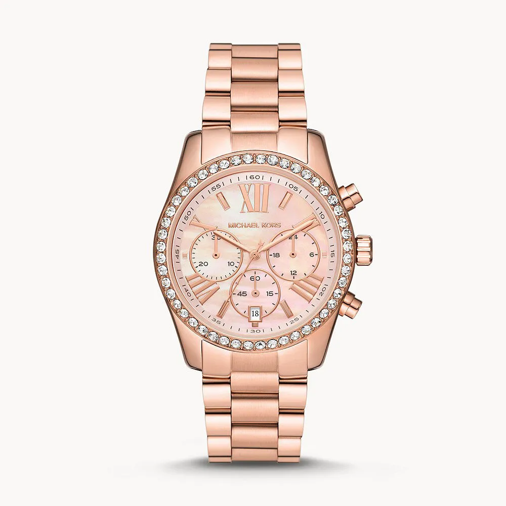 Michael Kors Lexington Lux Chronograph Rose Gold-Tone Stainless Steel Women's Watch - MK7242B
