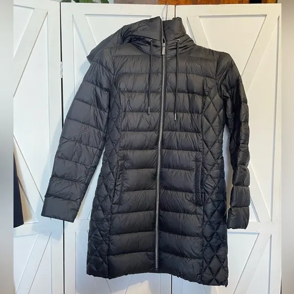 MICHAEL Michael Kors Black Long Packable Down Fill Coat Jacket Size PS