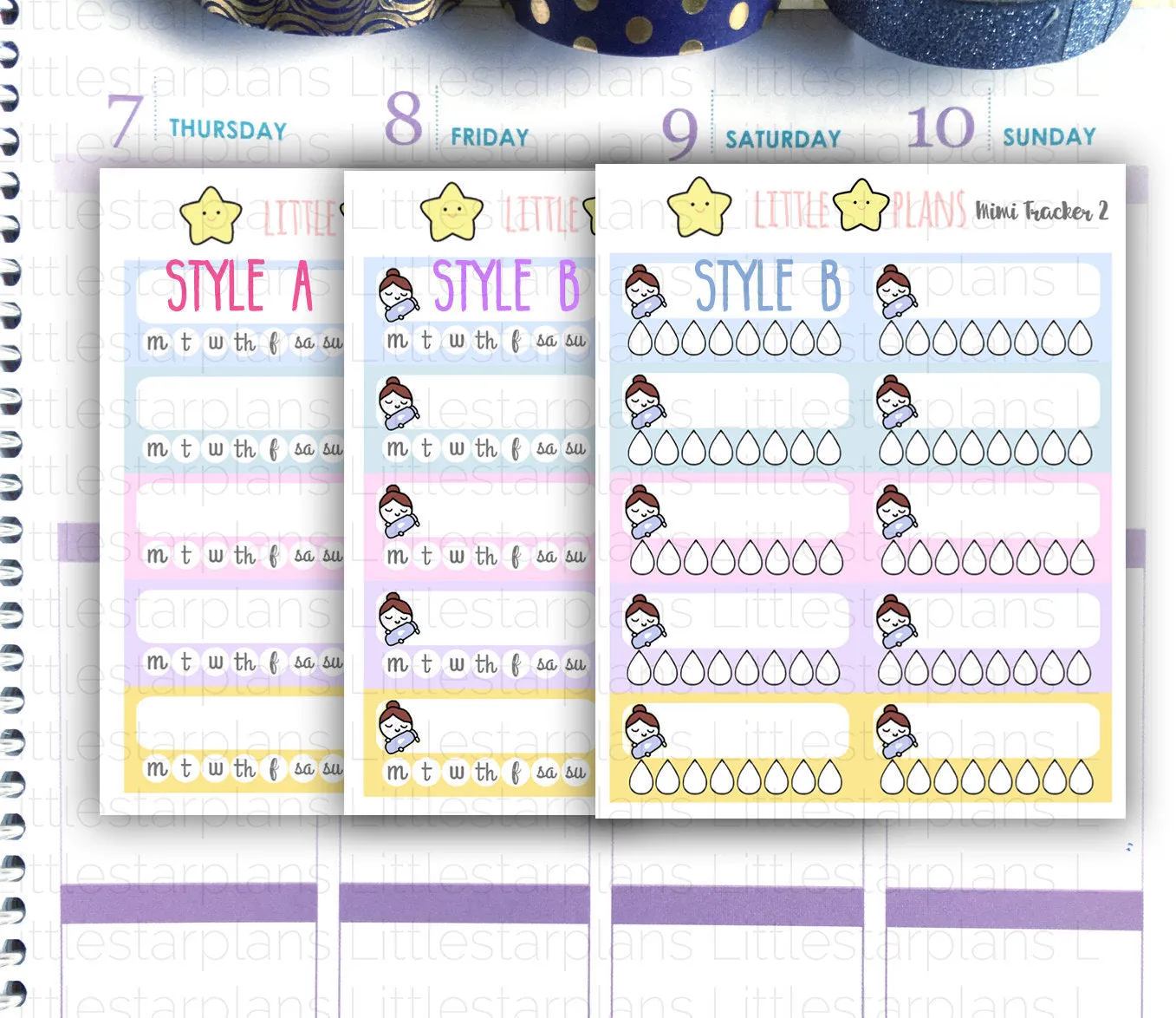 Mimi Weekly and Hydration Tracker - Daily and weekly Planner Stickers