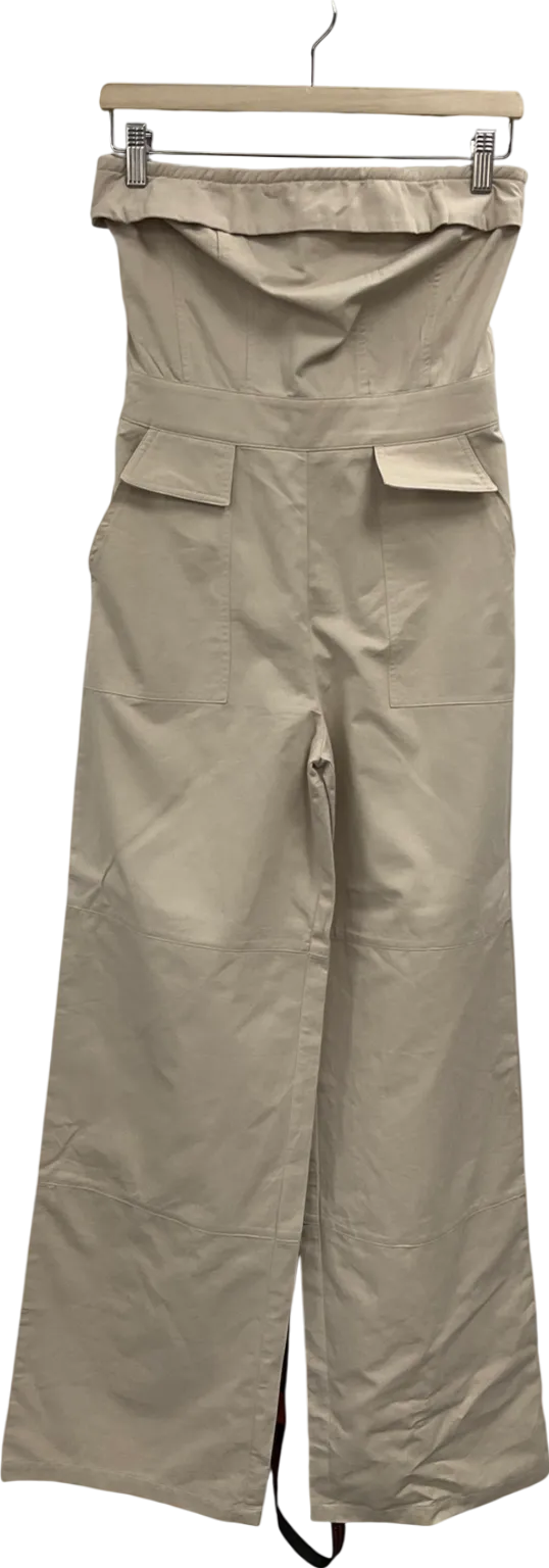Misspap Beige Utility Detail Bandeau Wide Leg Jumpsuit UK 6