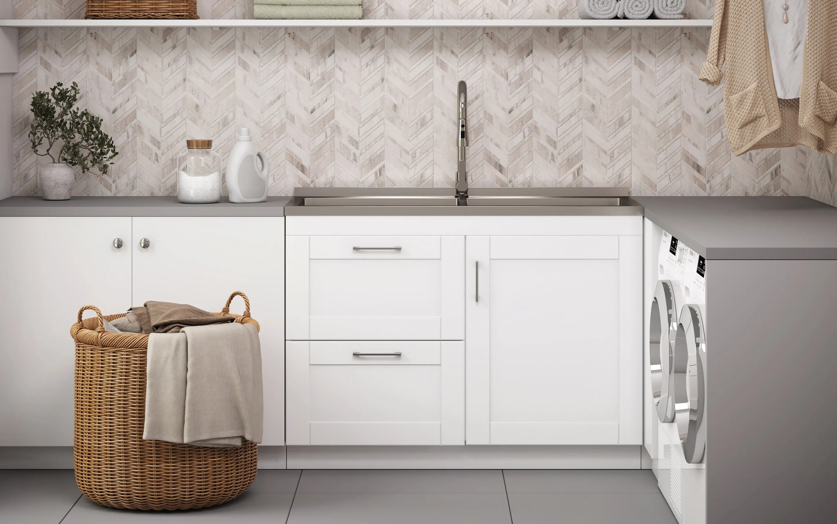 Modern Wide Shaker All-In-One 46 inch Laundry Utility Sink and Cabinet