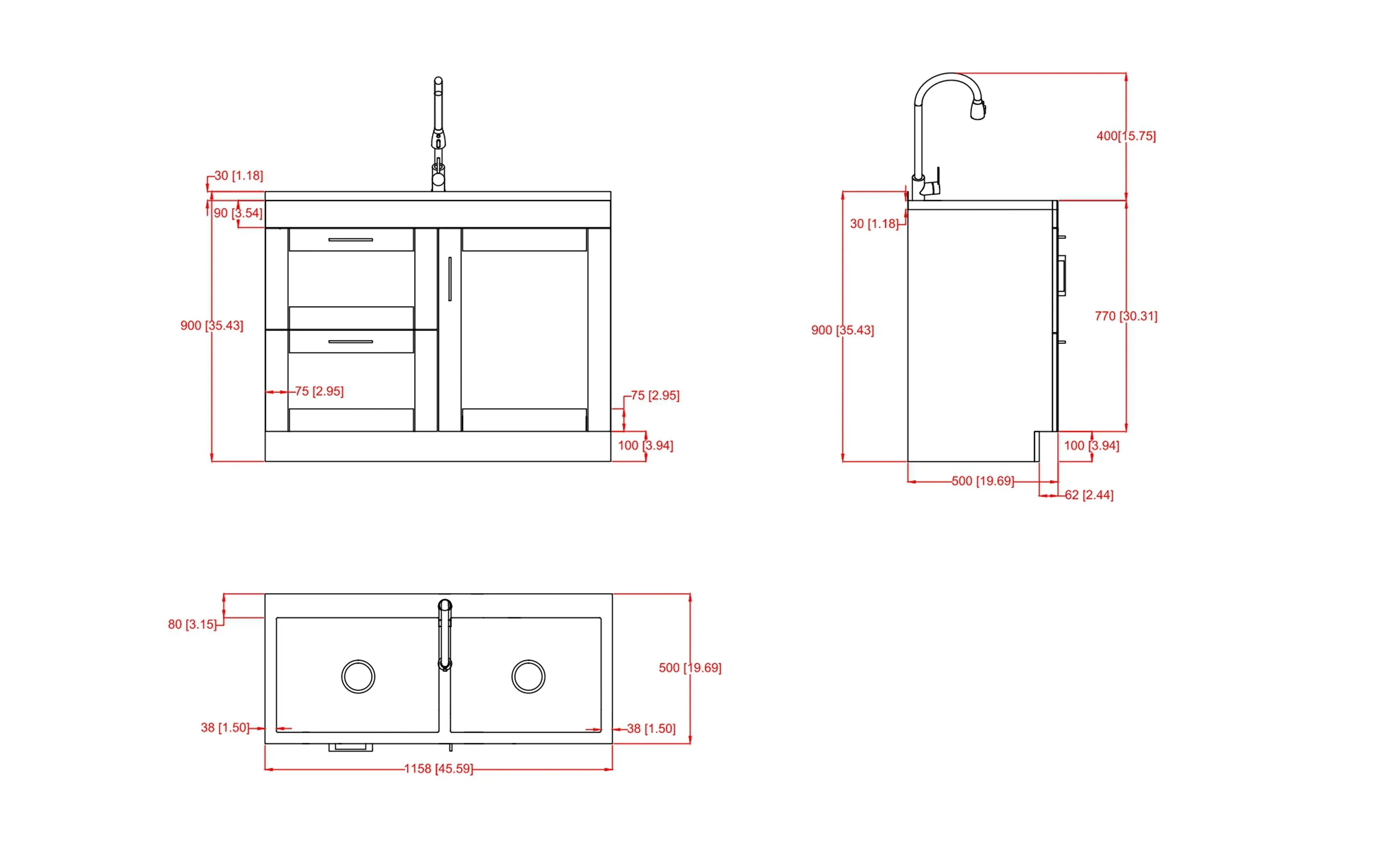 Modern Wide Shaker All-In-One 46 inch Laundry Utility Sink and Cabinet