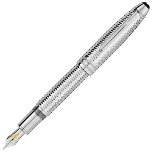Montblanc fountaining Meisterstück Geometry Solitaire Legrand Punta M Platinum Finish Silver color 118097