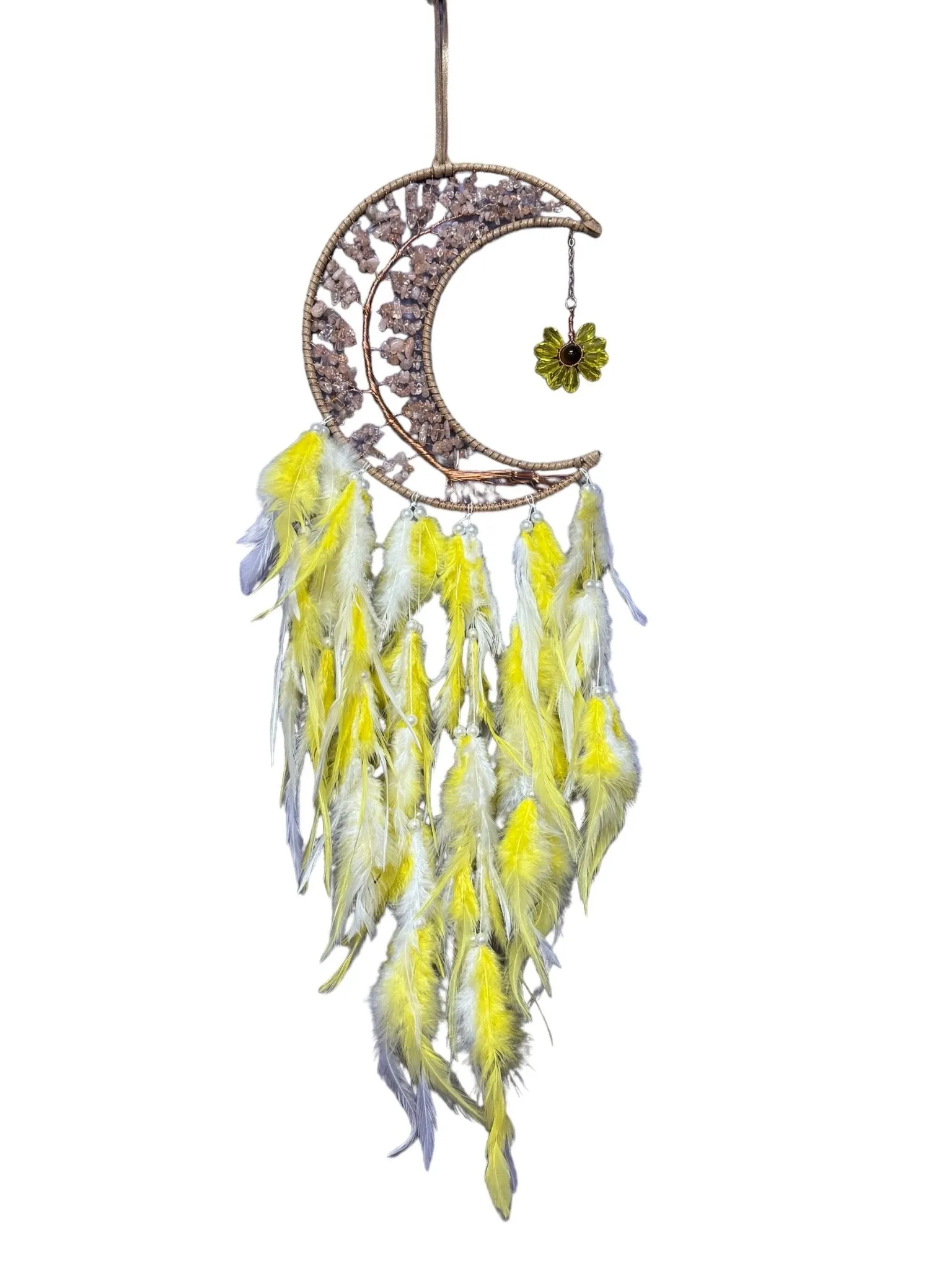 Moon Dreamcatcher - yellow feathers with Citrine Chips