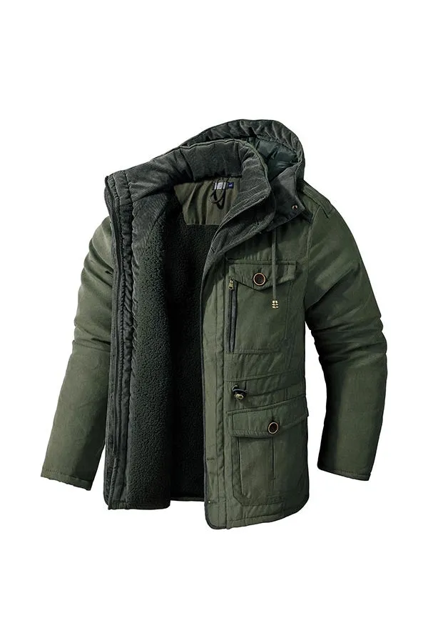 multi-pocket hooded cotton jacket