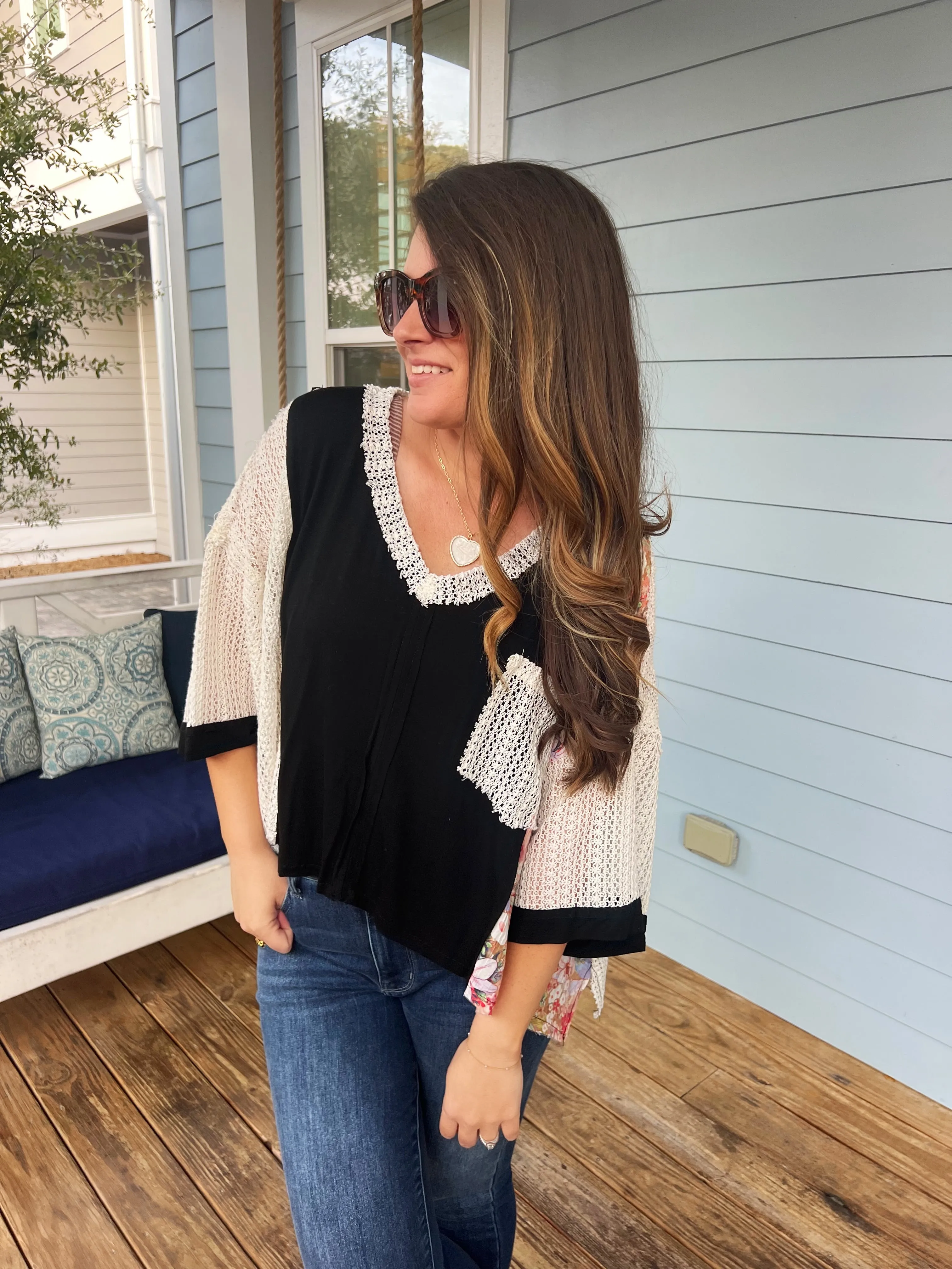Multi-Texture Pocket Top - Black By POL