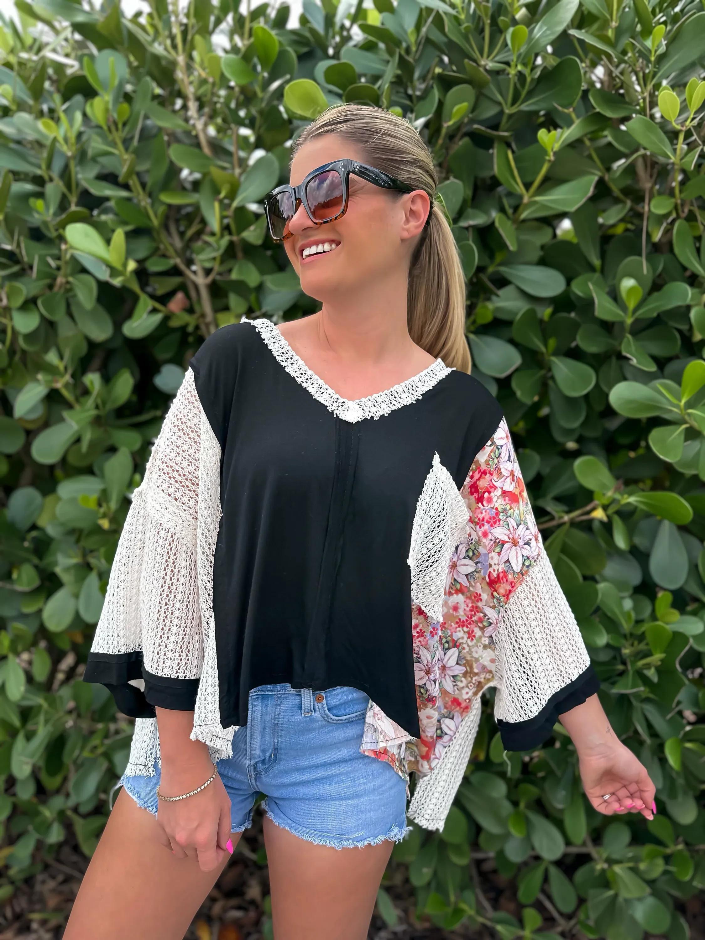 Multi-Texture Pocket Top - Black By POL