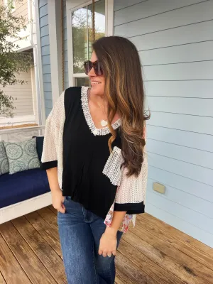 Multi-Texture Pocket Top - Black By POL