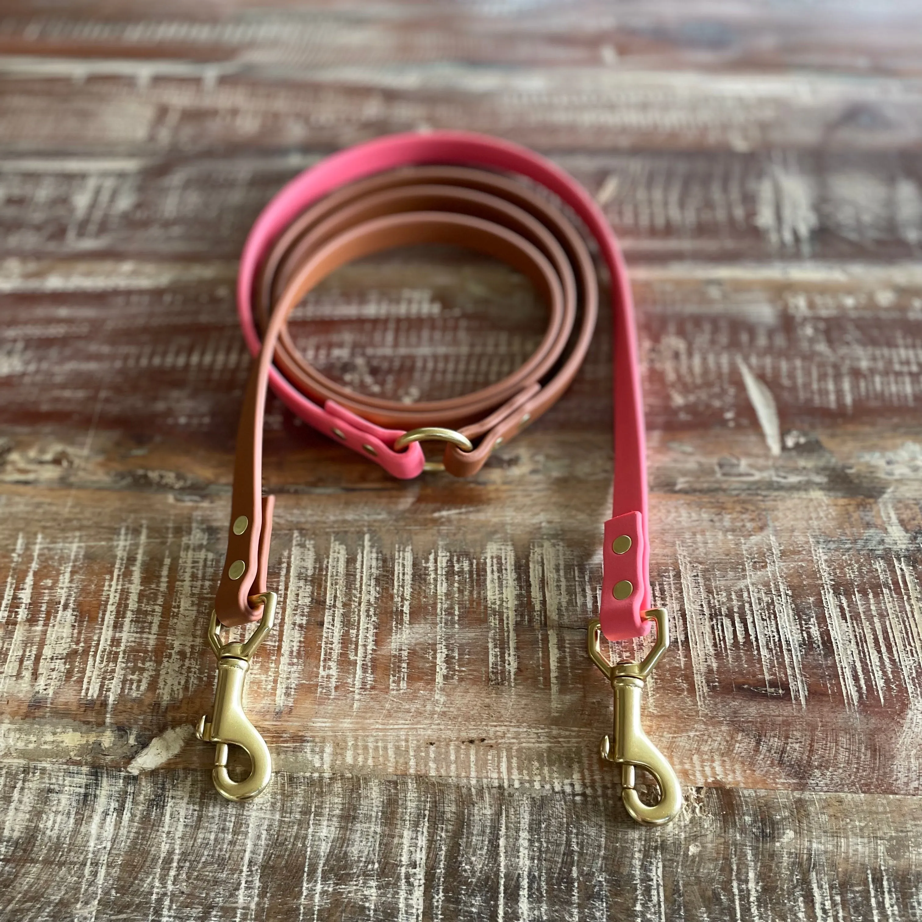 Multi-Way Waterproof Leash: Mocha   Coral   Brass