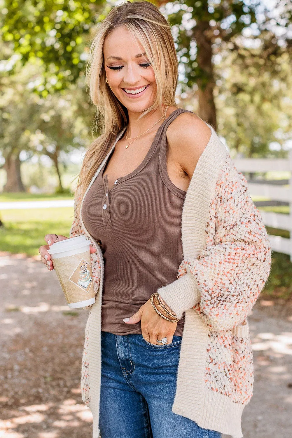 Multicolour Abstract Graphic Bishop Sleeve Open Cardigan