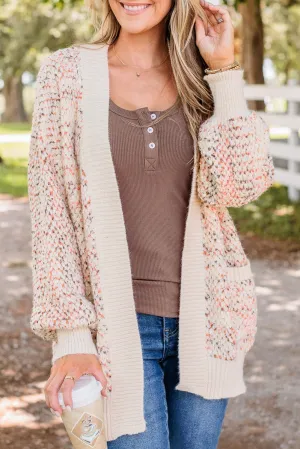 Multicolour Abstract Graphic Bishop Sleeve Open Cardigan