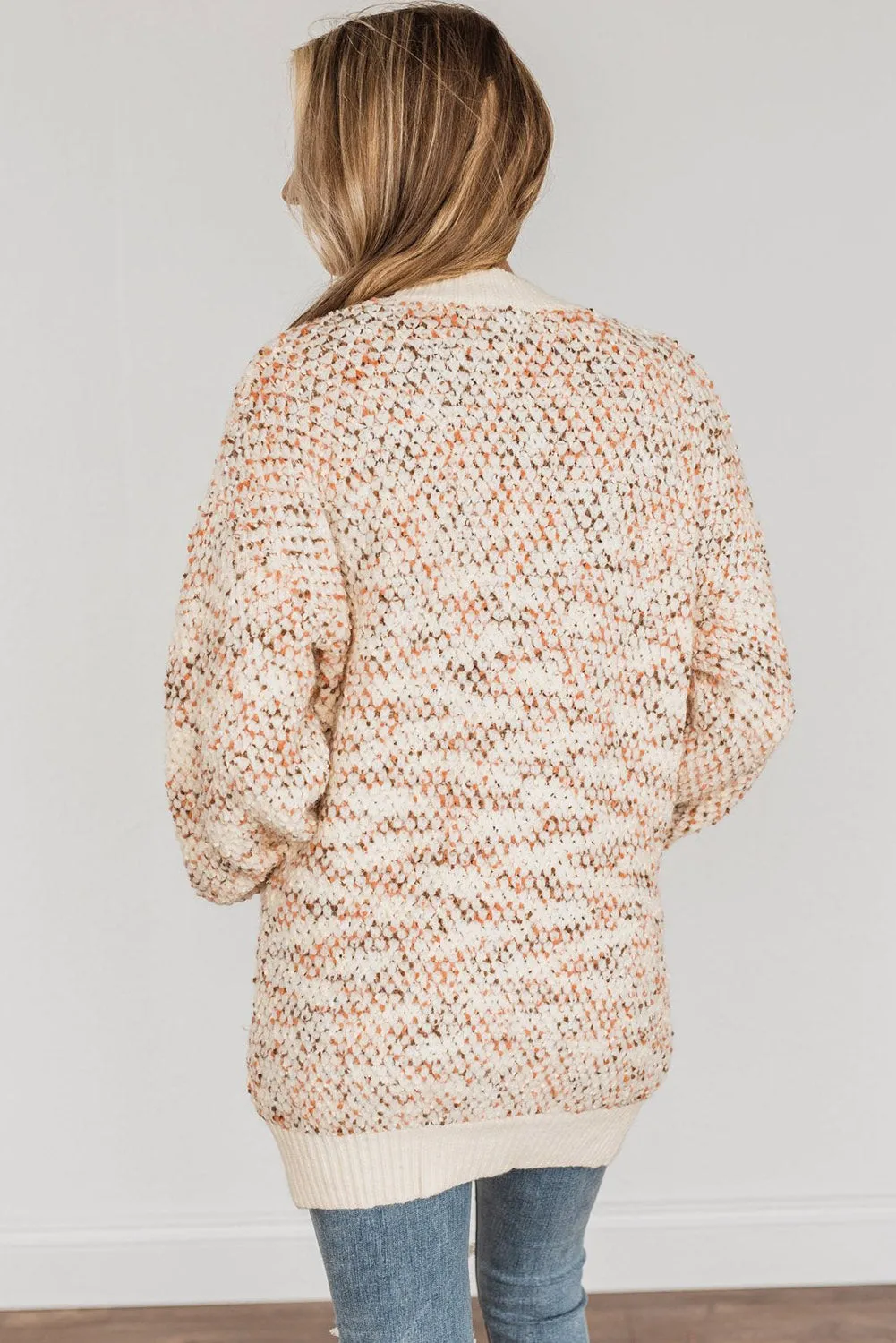 Multicolour Abstract Graphic Bishop Sleeve Open Cardigan