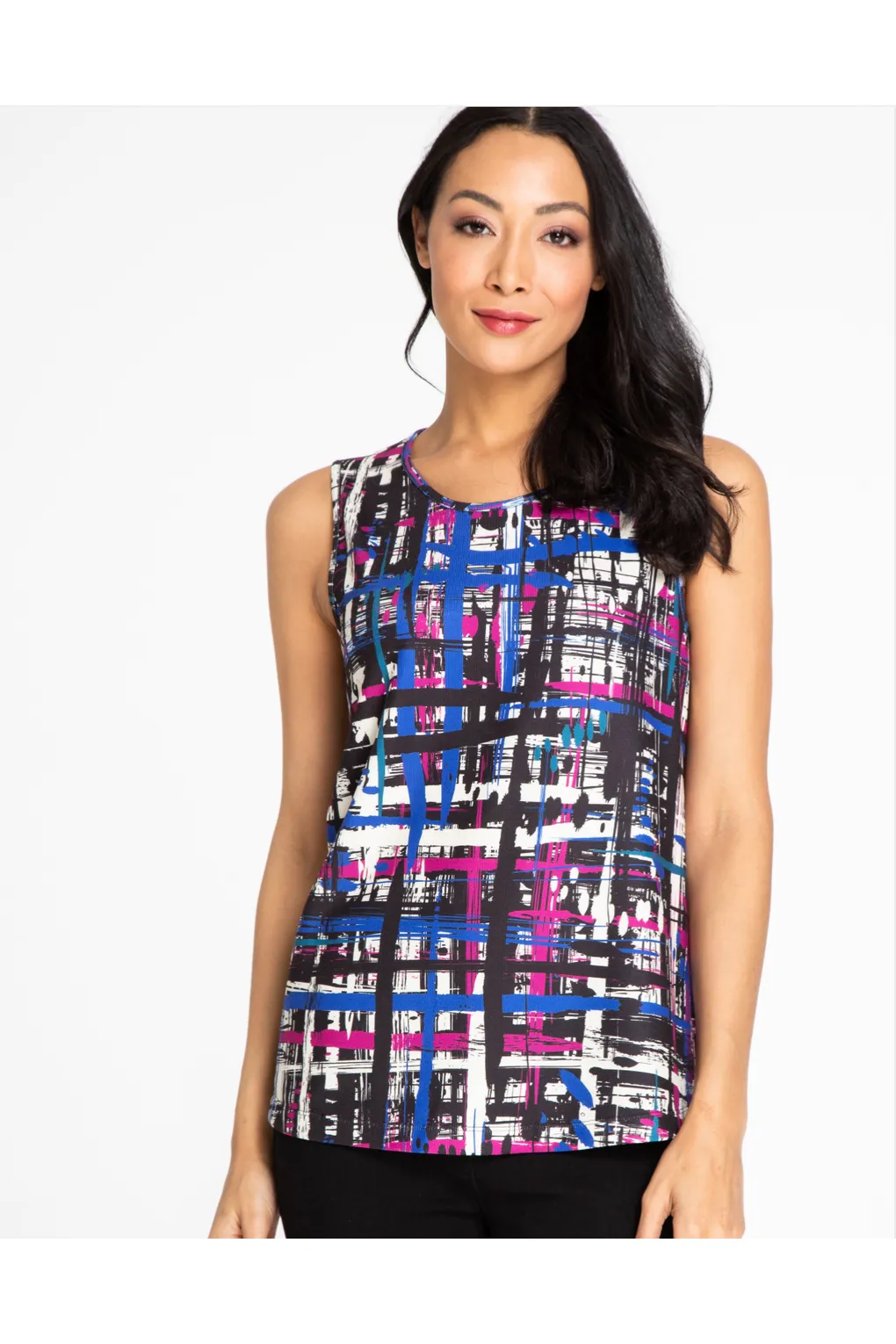 Multiples - Scoop Neck Swing Tank Top - Abstract Multi - M42112TM