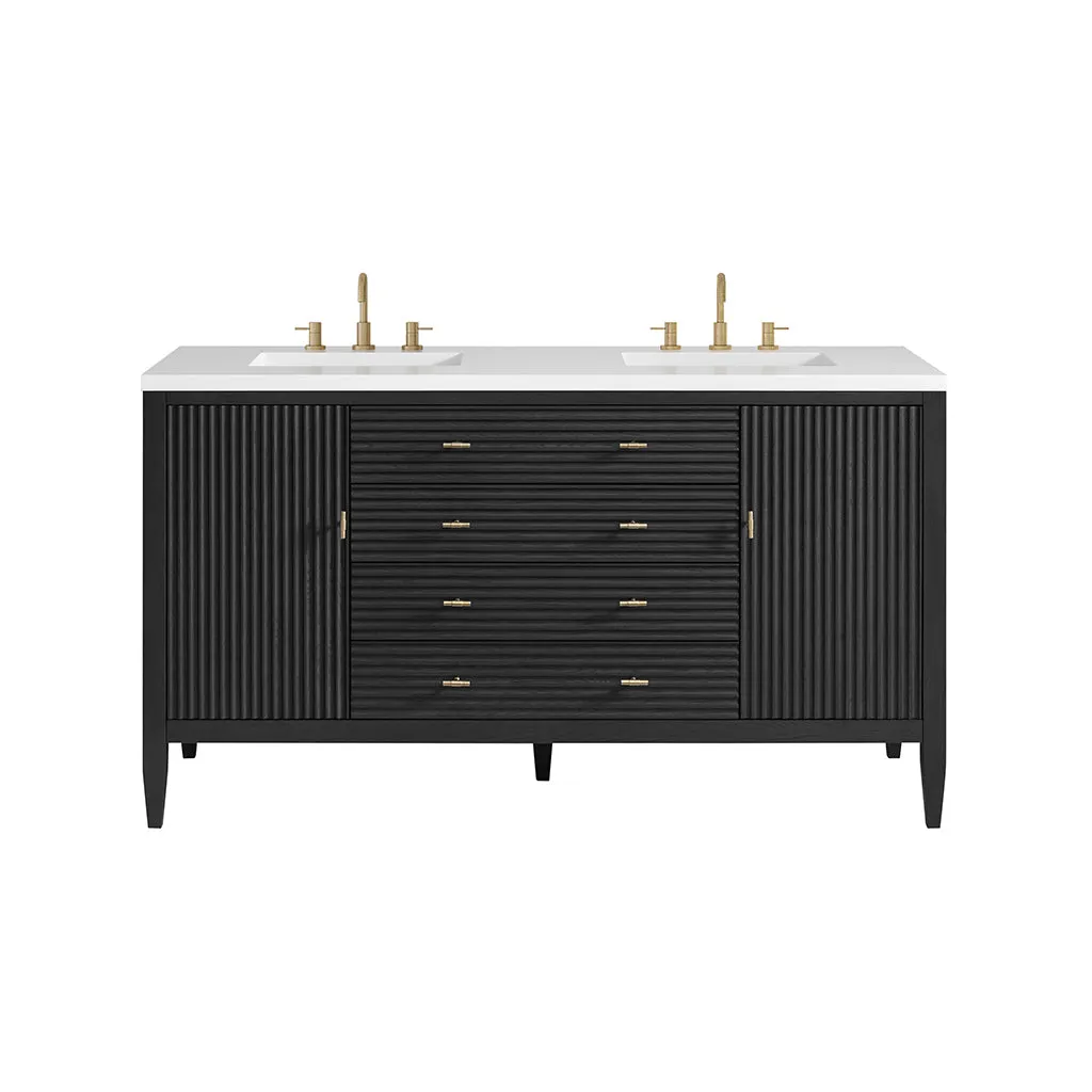 Myrrin 2 Drawers And 2 Doors Bathroom Vanity with White Zeus Quartz Top and Undermount Sinks - Free Standing - 60" Wood/Carbon Oak